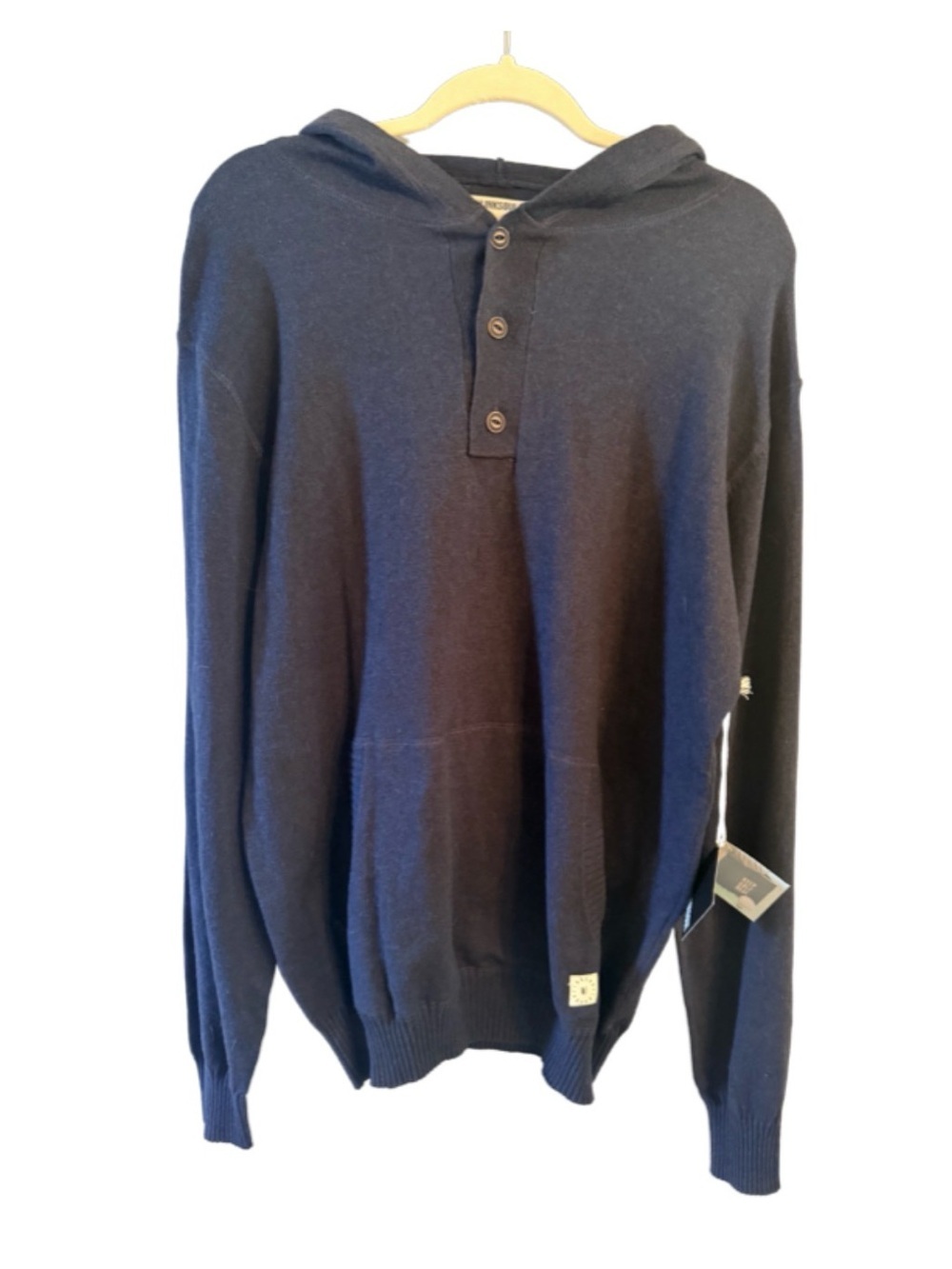 NWT Linksoul Cotton Cashmere Hooded Sweater Large Navy - Picture 2 of 9
